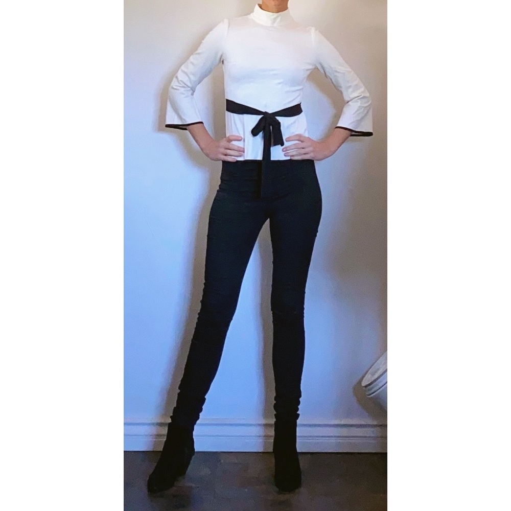 Vince Camuto Bell Sleeve Mock Neck Belted Top